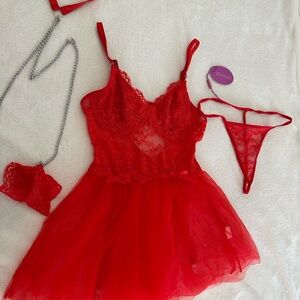 Elegant Red Lace Lingerie Set